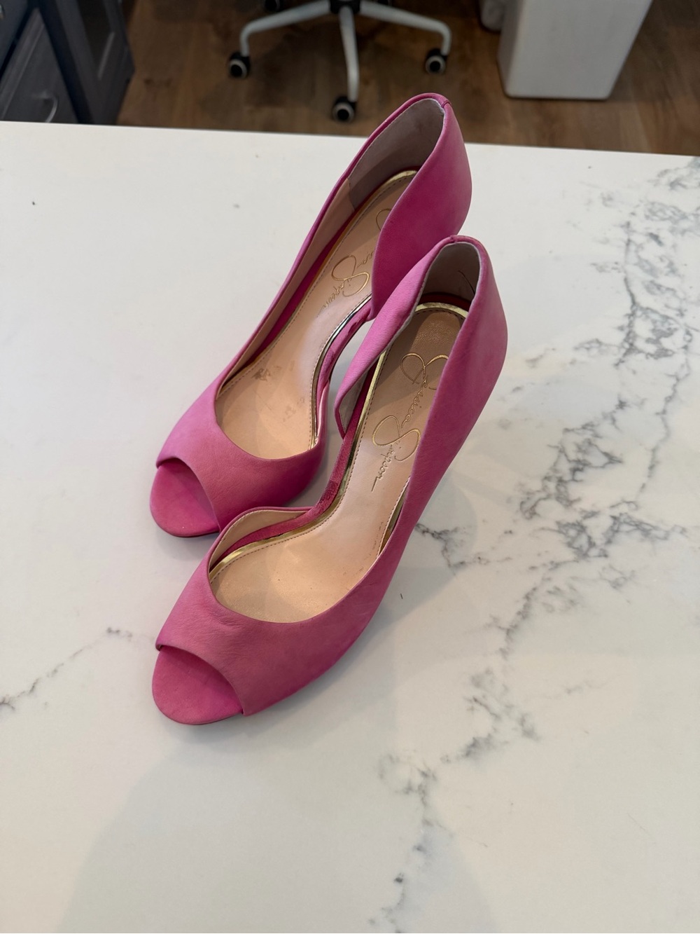 Jessica Simpson Hot Pink Peep-Toe Suede Heels